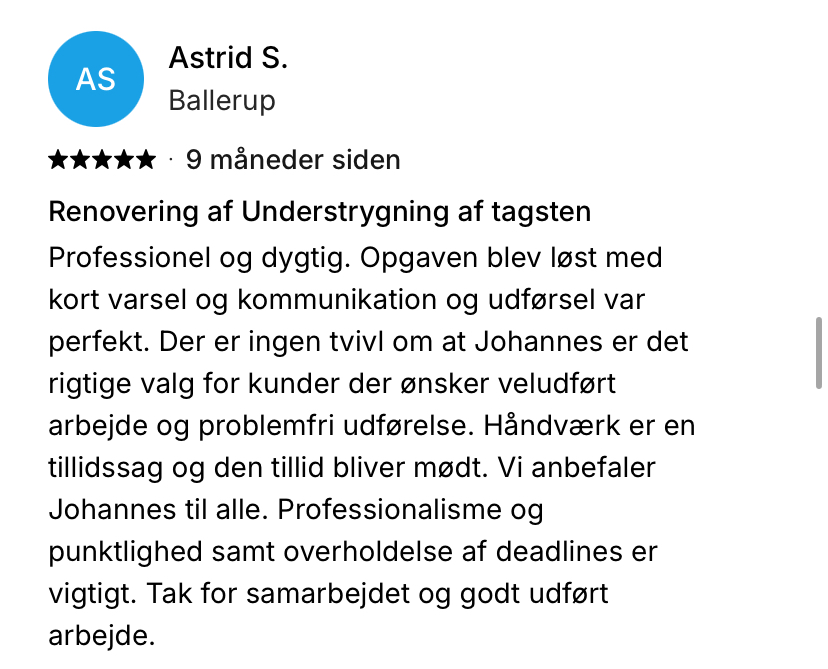Femstjernet kundeanmeldelse af Skjoldungernes Murerentreprise