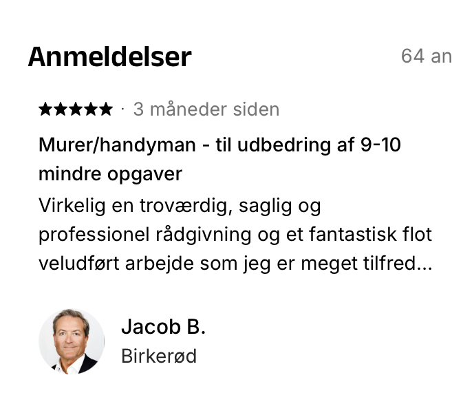 Femstjernet kundeanmeldelse af Skjoldungernes Murerentreprise