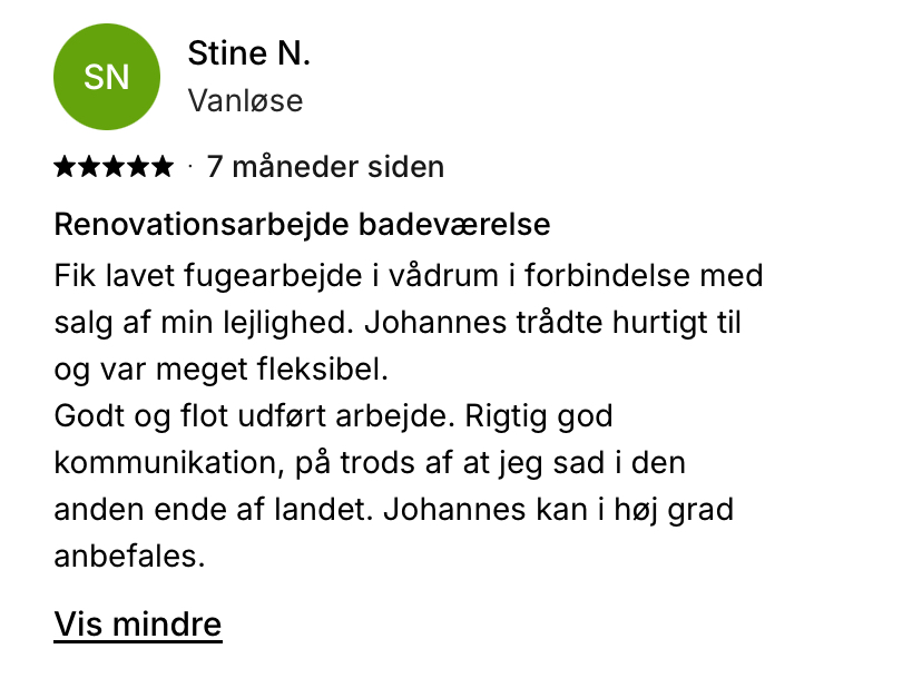 Femstjernet kundeanmeldelse af Skjoldungernes Murerentreprise