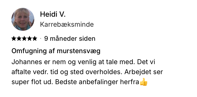 Femstjernet kundeanmeldelse af Skjoldungernes Murerentreprise